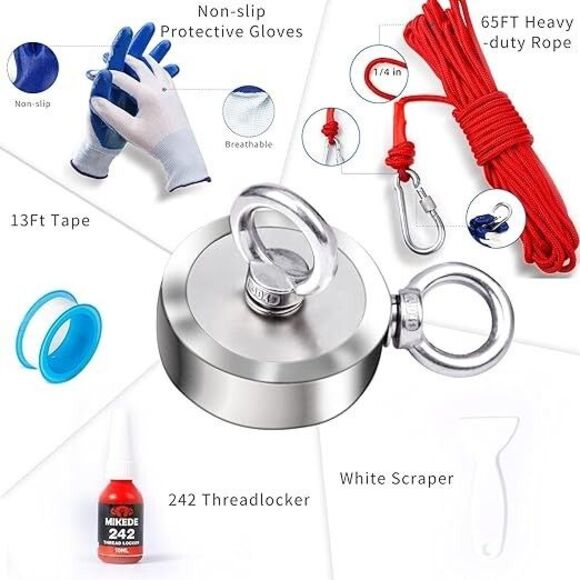 Double Sided Fishing Magnets Kit, Strong 1300Lbs Pulling 2.95" Fishing Magnet - Picture 5 of 5